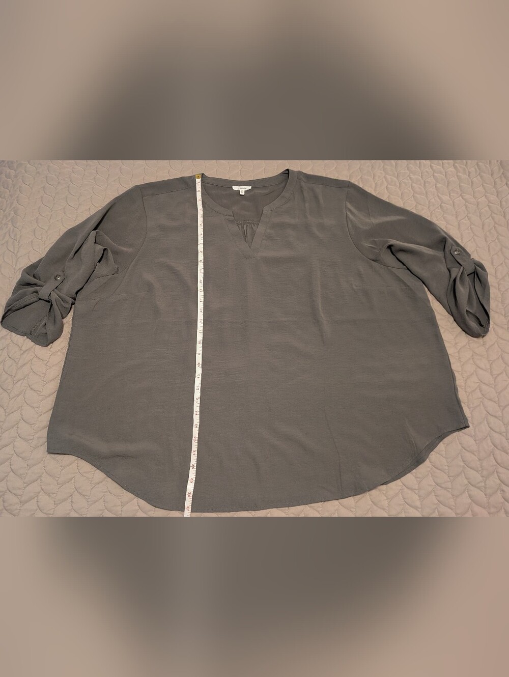 Maurices V-Neck Roll-Sleeve Women's Top - Gray/Green Color